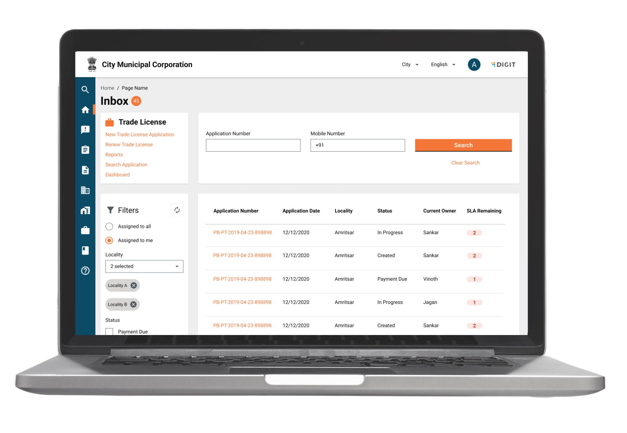 Mockup of a Trade License portal for a ULB employee